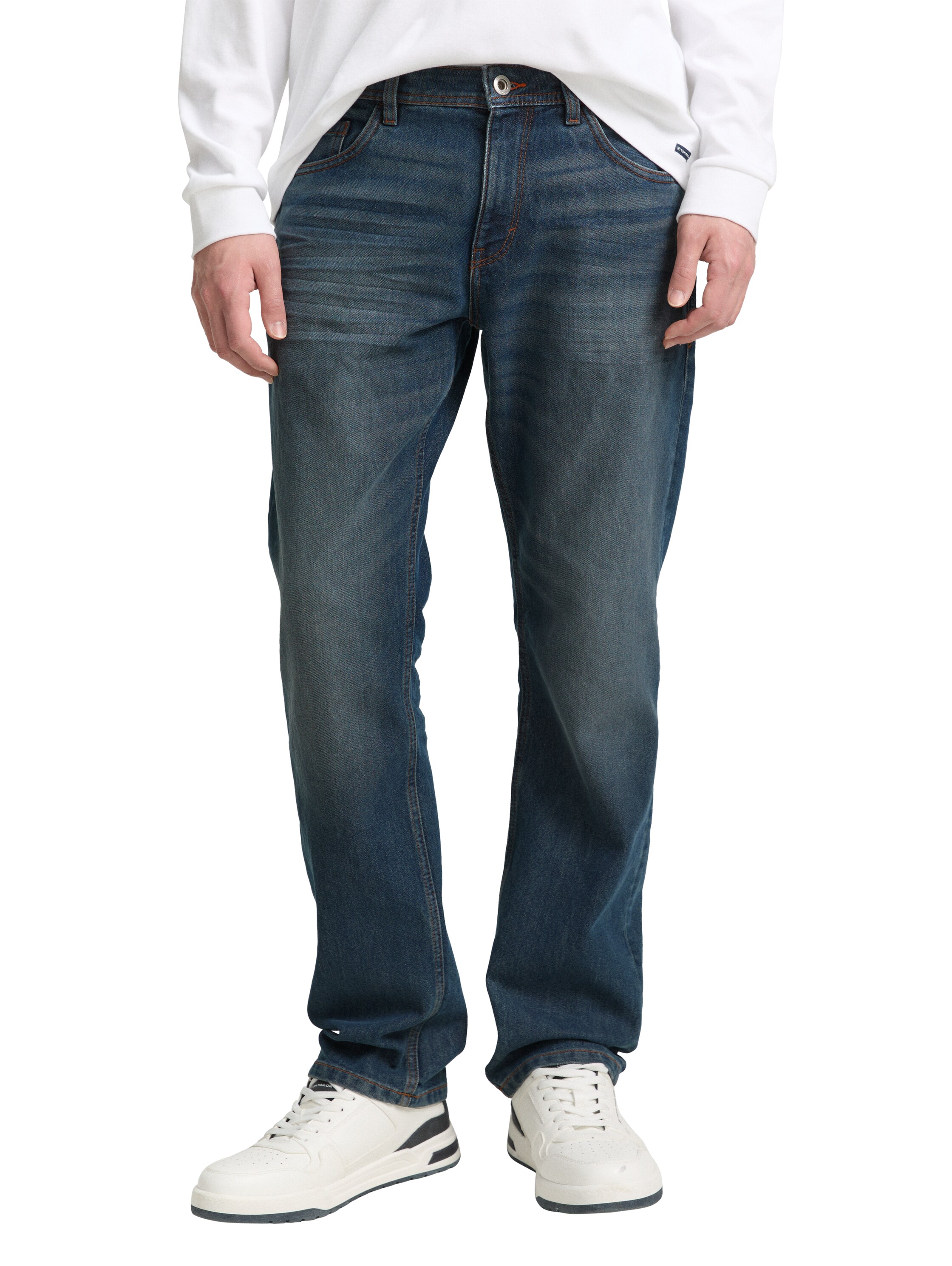 Straight-Jeans TOM TAILOR "MARVIN", Herren, Gr. 32, Länge 30, blau (mid stone blau grau denim30), Denim/Jeans, Obermaterial: 70% Baumwolle, 28% Polyester, 2% Elasthan, unifarben, straight fit knöchellang, Jeans Straight-Jeans, im Five-Pocket Style