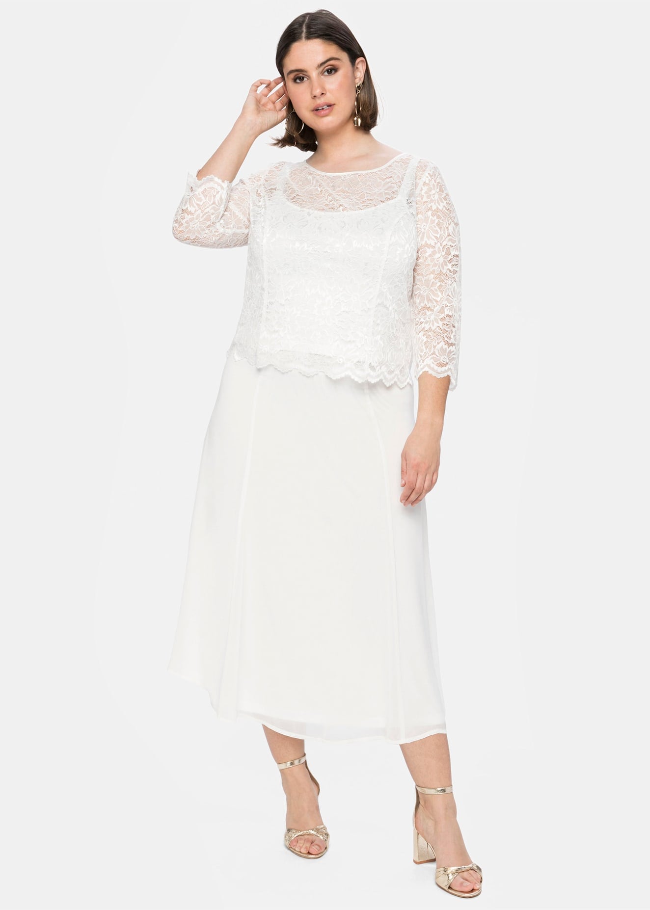 Sommerrock SHEEGO, Damen, Gr. 50, weiß (sanftes weiß), 100% Polyester, unifarben, wadenlang, Röcke Image