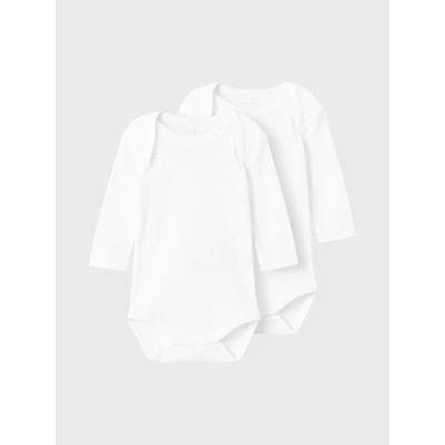 Schlafanzug NAME IT "NBNBODY 2P LS SOLID WHITE NOOS", Kinder, Gr. 92, weiß (hellweiß), Rippware, Obermaterial: 100% Baumwolle, unifarben, casual, regular fit, Rundhals, Langarm, Homewear-Sets Image