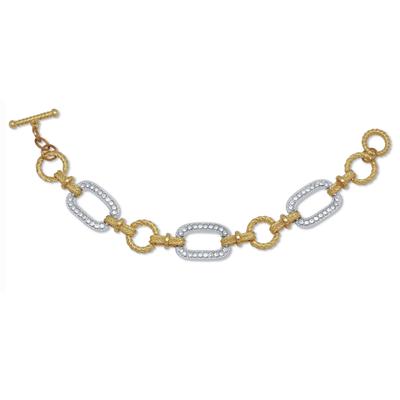 Women's Crystal Yellow Goldtone Hammered Paperclip Link Bracelet 7.5-inch by PalmBeach Jewelry in White (Size ONE SIZE)