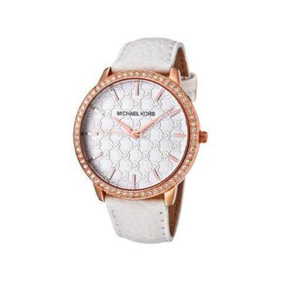 Michael Kors Watch Women's White Swarovski Crystal White Pattern Dial White Leather MK2223