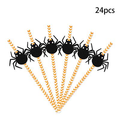 Halloween Decoration Props Disposable Paper Straws Spiders Pumpkins Witches Skeletons Party Supplies