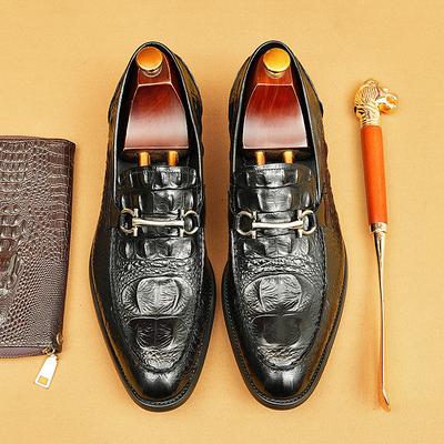 Men's Genuine Leather Crocodile Pattern Loafers with Metal Bit – Luxury Slip-On Dress Shoes for Business, Weddings Formal Occasions