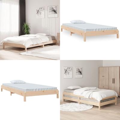 Stapelbett 90x190 cm Massivholz Kiefer - Holzbett - Kiefernholzbett - Stapelbett - Gästebett Image