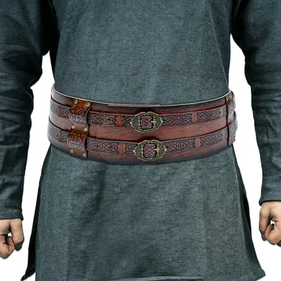 Männer Nordic Viking Pirate Cosplay Gürtel Retro Geprägte Doppel Schnalle Breite Taille Abdeckung Mittelalterlichen Ritter Niet Gürtel Halloween Prop Image