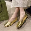 New Women's Loafers Genuine Leather Luxury Shoes Grade Silver Heels Gold Pumps Square Toe Elegant Mary Janes Shoes for Women