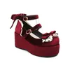 Frauen Schuhe Runde Kappe Dicke Sohle Lolita Mary Jane Schleife Süße Plattform Party Keile Cosplay Mädchen Schuh Große Größe 43 44 45 M-11