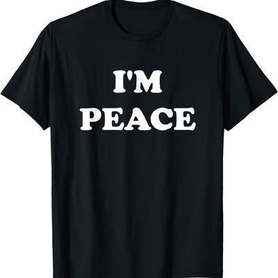 "TEMU Matching Couple's "i'm Peace" Graphic T-shirt - White Lettering Cotton Tee, Regular Fit Casual Shirt For , Machine Washable , Casual T Shirts, Apparel, Relaxed Style Tee," Image