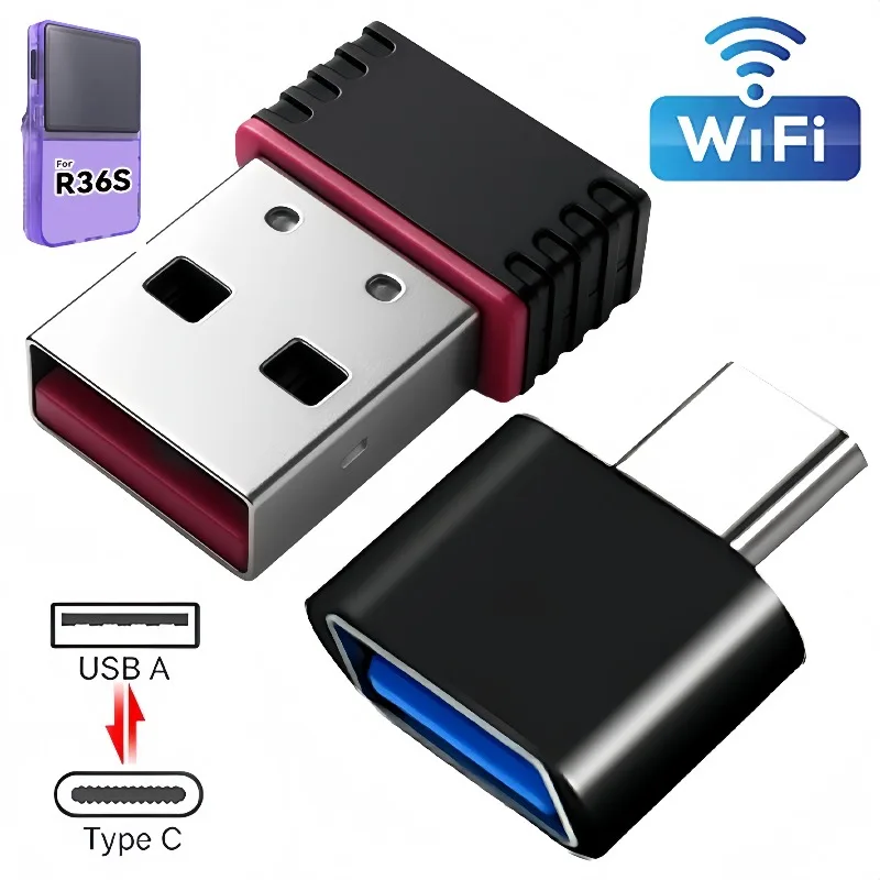 Mini-USB-WLAN-Dongle RTL8188 Drahtlose Netzwerkkarten für R36S R36H Spielekonsolen mit Typ-C-OTG-Adapter Tragbarer WLAN-Empfänger Image