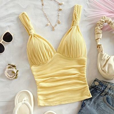 TEMU Women's Summer New Solid Color Pleated Casual Vest Image