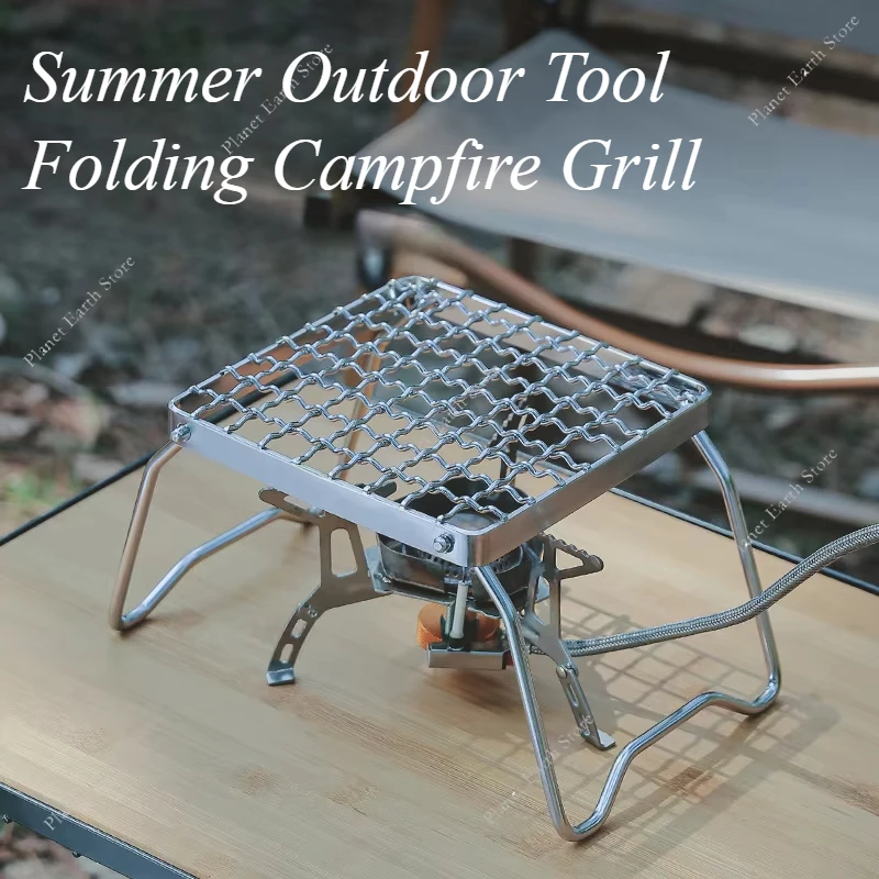 Klappbarer Lagerfeuergrill aus Edelstahl, tragbar, multifunktional, für Sommer, Camping, Outdoor, Holzofen, Ständer, Picknick, Grillwerkzeug Image