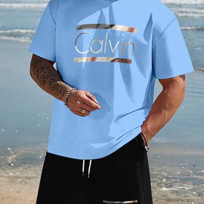 TEMU Men's 3d Short Sleeve Suit T-shirt And Pants Set Combination Blue Image