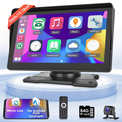 TEMU Podofo 7 Inch Hd Portable Wireless Carplayer And For Auto Screen, Wireless Car Stereo With Aux Usb Fm Transmitter Backup Camera 64g Tf Card For All Vehicles