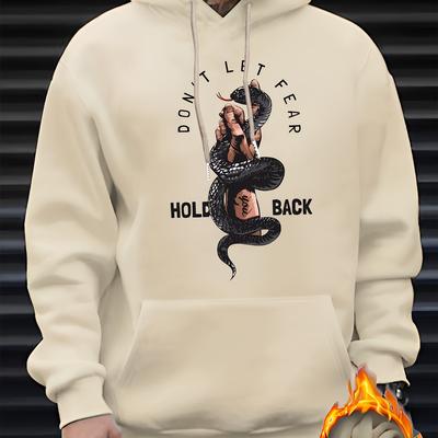 TEMU Snake And Hoodie, Cool Hoodies For Men, Casual Pullover Hooded Sweatshirt With Kangaroo Pocket For Winter And Fall, Letter Print, Rope Drawstring, Long Sleeve Image