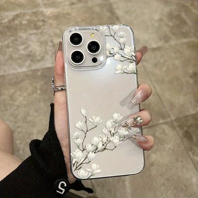 TEMU New In 2024 High-end Glitter Suitable For Iphone15promax Mobile Phone Case Iphone14pro White Cherry 15 Transparent Ip12 11 Anti-fall Por Female Thin Hard Cover 16plus Image