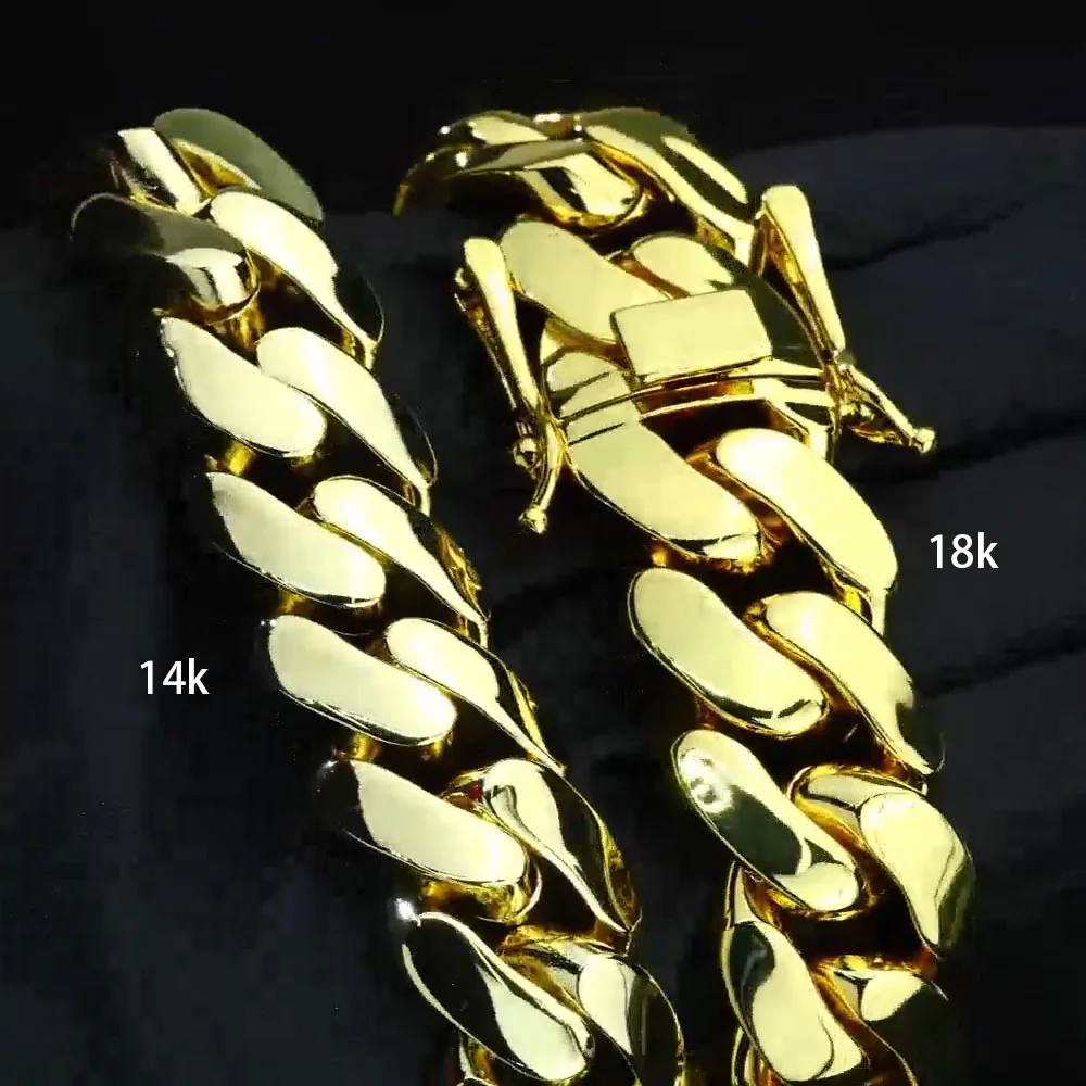 10/12/22 mm breite kubanische Kette aus Messing für Männer, individuell gestaltete 14 Karat 18 Karat vergoldete kubanische Ketten, Hip-Hop-Rapper-Schmuck