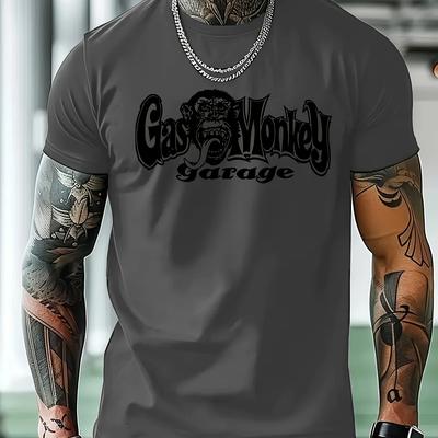 TEMU Men's Casual Round Neck Short Sleeve T-shirt - Lightweight 100% Polyester, Geometric Pattern, , Machine Washable, For Casual Attire And Gym, Gym Shirts Image