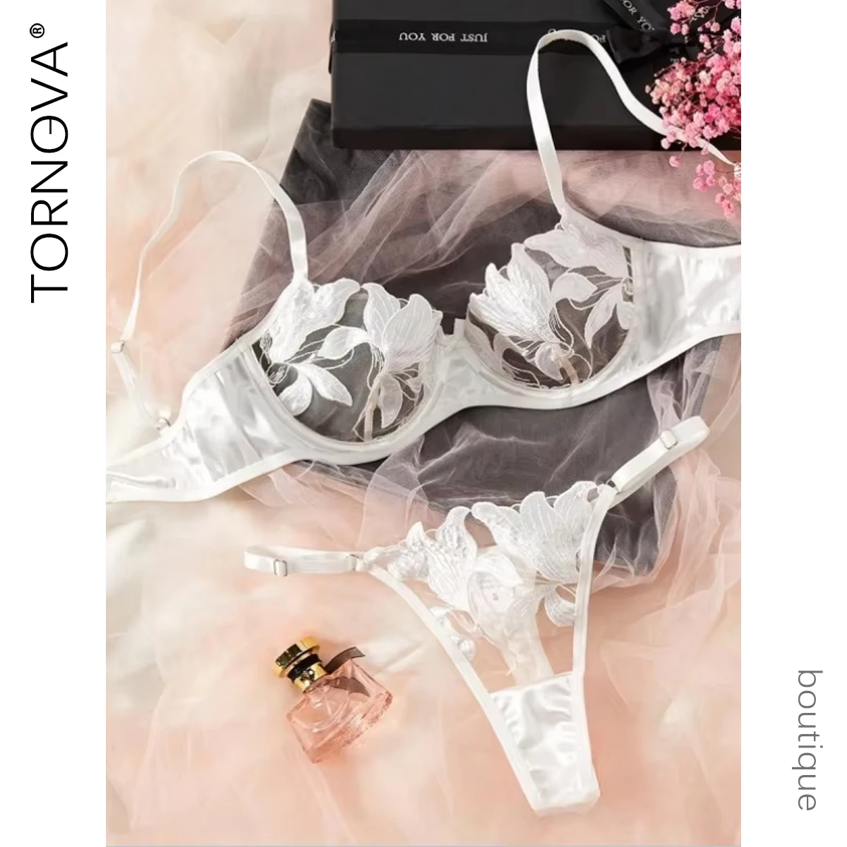 Tornova Lingerie Sexy femme dentelle sous-vêtements transparents broderie bref ensemble soutien-gorge Kit Push Up Breves ensembles mince érotique soutiens-gorge nouveau