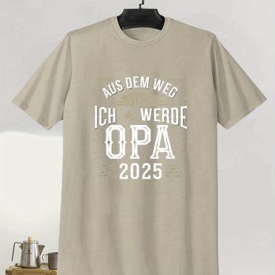 TEMU 1pc Opa 2025 T-shirt For Men, Polyester Knit Fabric, Regular Fit, Geometric Pattern, Round Neck, Summer Tee Image