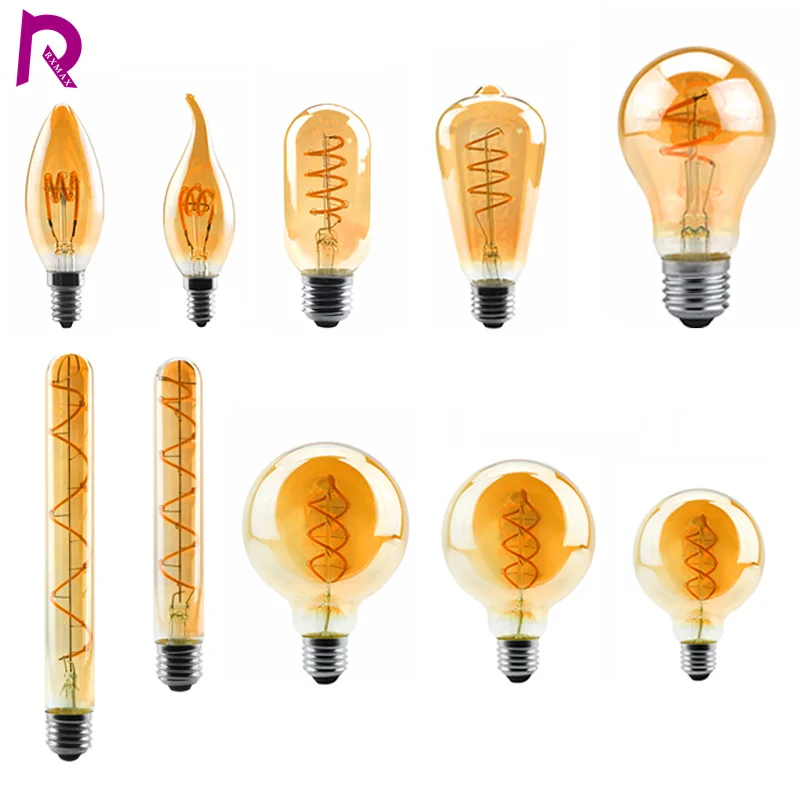 Edison-Glühbirne E27 E14 220V Retro Vintage Edison-Lampe C35 ST64 G80 G95 G125 T225 Spiral-Glühbirne Heimdekoration Filament-Glühbirne Image