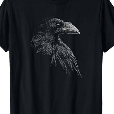 TEMU Men's 100% Made In Usa 180g Heavyweight Cotton T-shirt - Goth Crow Artwork, Regular Fit Short Sleeve Round Neck Casual Tee For Men, Machine Washable, Vintage T Shirts, Apparel, Inspired, Shirt Image