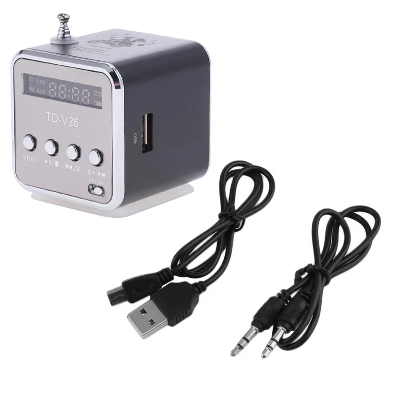 TD-V26 Digital Mini FM Radio Lautsprecher Empfänger mit LCD 3,5 mm AUX Stereo Lautsprecher Unterstützung TF Karte Tragbare MP3 Musik Player Image