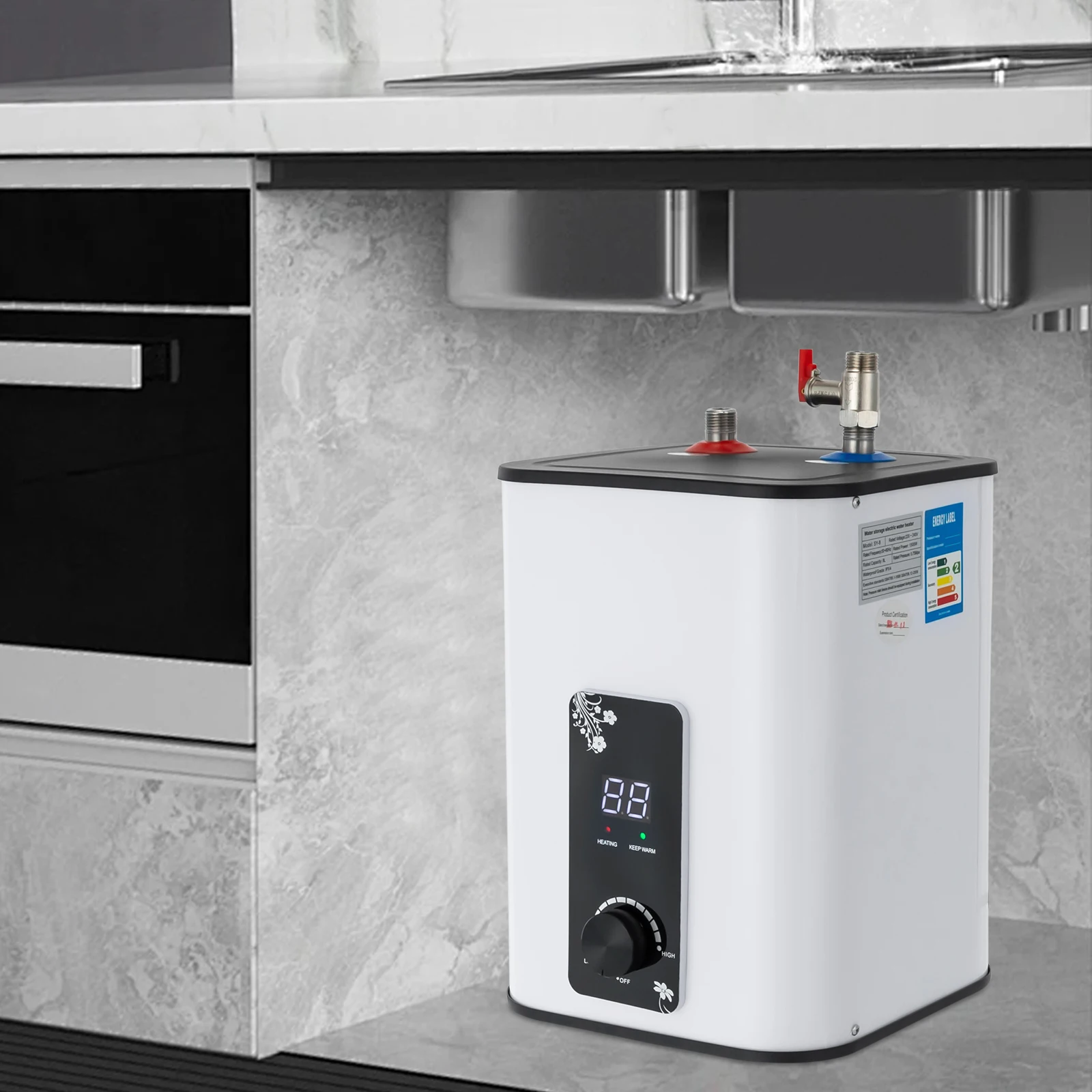 8L 1500W elektrischer Mini-Tank-Warmwasserboiler, sofortiger Warmwasserboiler unter der Spüle, elektrischer Warmwasserbereiter Image
