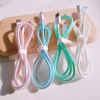 1/2pcs 1.6M Laser Cable Protectors Spiral Data Cable Universal Phone Charger Cord Saver Sleeve for Xiaomi Samsung iPhone