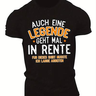 "TEMU Men's Casual Summer T-shirt With "auch Eine Geht Mal In Rente" Design - White, Short Sleeve, Round Neck, Lightweight & Breathable, Casual Wear| Text Tee|stretchable Fabric" Image