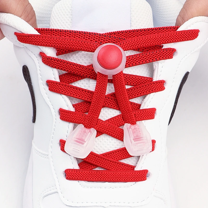 Elastische Schnürsenkel, runde Schnappverschluss, flache Schnürsenkel ohne Krawatten, für Kinder und Erwachsene, schnelle Schnürsenkel, Schuhzubehör, 1 Paar/2 Paar Image