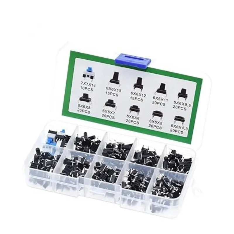 10 Arten von 180 Stück Knopfschalter, direkter Einsatz, Licht-Touch-Schalter, Knopfschalter, Klassifizierungsbox-Kit Image