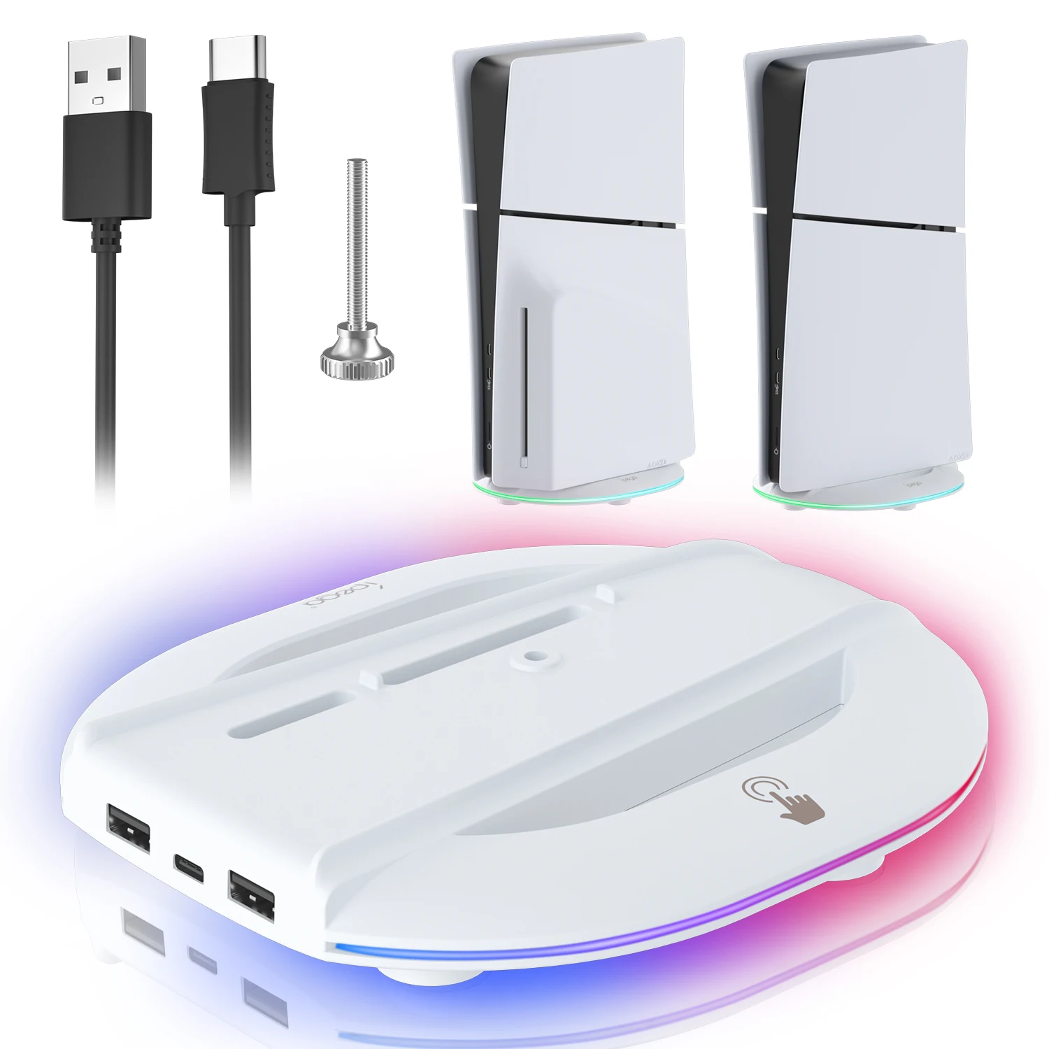 RGEEK für PS5 Slim Konsole, vertikaler Ständer für PS 5, schlankes optisches Laufwerk/digitale Version, Basisständer mit Atmosphäre, RGB-Licht Image