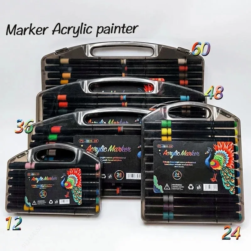 12/24/36/48/60/80 Farben Acryl Marker Pen Set Wasserdicht und schnell trocknend Papier Stapelbare Stifte für Kinder und Studenten Image
