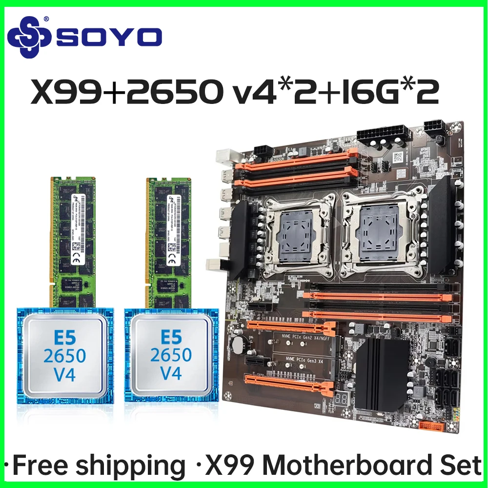 X99 Dual CPU SOYO Gaming Motherboard Kit Intel CPU E5 2650 V4*2 RAM 32G (16G*2) LGA2011-3 M.2 NVME für Desktop-Computer komponente