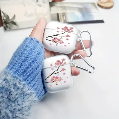 Modische Kirschblüten-Hülle für AirPods Pro/Pro2, TPU, transparent, weiche Schutzhülle für AirPods 3/4-Schutz mit Schlüsselanhänger-Hülle Image