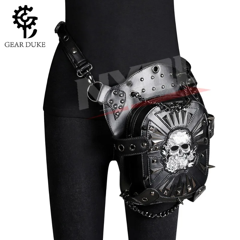 Steampunk Tasche Schädel Punk Retro Rock Gothic Goth Schulter Taille Taschen Bein Oberschenkel Tasche Dame Hip Hop Niet Packs Stil für Frauen Herren