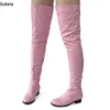 Sukeia Bein Anpassung Frauen Winter Oberschenkel Stiefel Unisex Flache Mit Heels Runde Kappe Schöne Rosa Casual Schuhe Damen UNS Größe 5-20