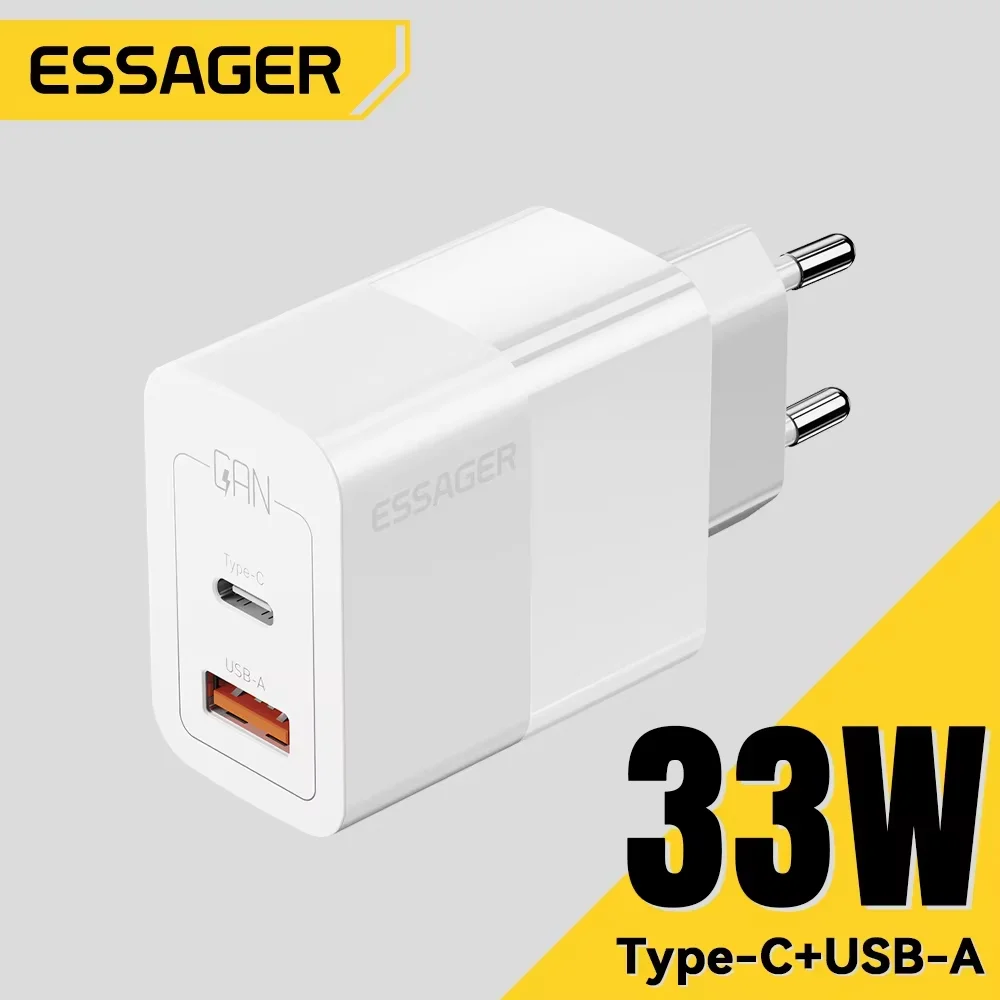 Essager USB Typ C Schnellladegerät 33 W QC PD 3.0 Dual Port Mini tragbarer Adapter für IPhone 16 15 14 IPad Xiaomi Schnellladegeräte Image
