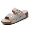 New summer leather sandals for women, anti-slip thick-soled height-increasing slippers, casual mom shoes, large size 42