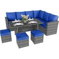 2025 New 7 Pieces Outdoor Patio Furniture Set All Weather PE Wicker Rattan Outdoor Sectional Sofa Sectional Patio Furniture wIth Cushions and Table for Backyard Deck Garden