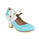DSKHDZW Women Block Heel Court Shoes Patent Round Toe Wedding Heels Sweet Bow Ankle Strap Party Dress Pumps,Sky Blue,7 UK