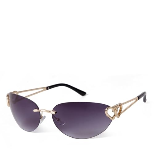 WNCKSQ Trendy Fashion Rimless Women Sunglasses Silver Uv400 Lens Heart Shaped Logo Ladies Sun Glasses(C2)