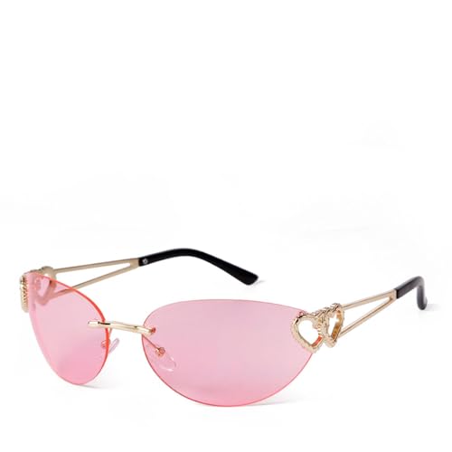 WNCKSQ Trendy Fashion Rimless Women Sunglasses Silver Uv400 Lens Heart Shaped Logo Ladies Sun Glasses(C4)