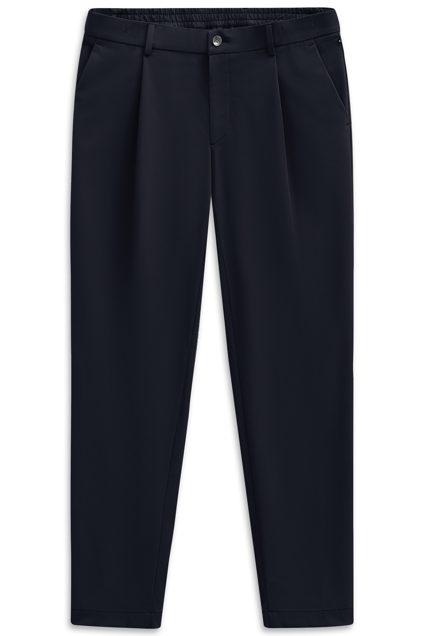 Bundfaltenhose BUGATTI "Tapered Fit", Herren, Gr. 32, Länge 32, blau (380, marine), 88% Polyamid, 12% Elasthan, unifarben, gerade, unten schmal, Hosen, mit Flexcity Performance Stretch