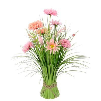Kunstgras I.GE.A. "Grasbund mit Dahlien", rosa, B:20cm H:40cm L:20cm, Polyester, Kunstpflanzen, Mit Blüten Margeriten Deko Grasbusch Kunstgras Künstliche Pflanze