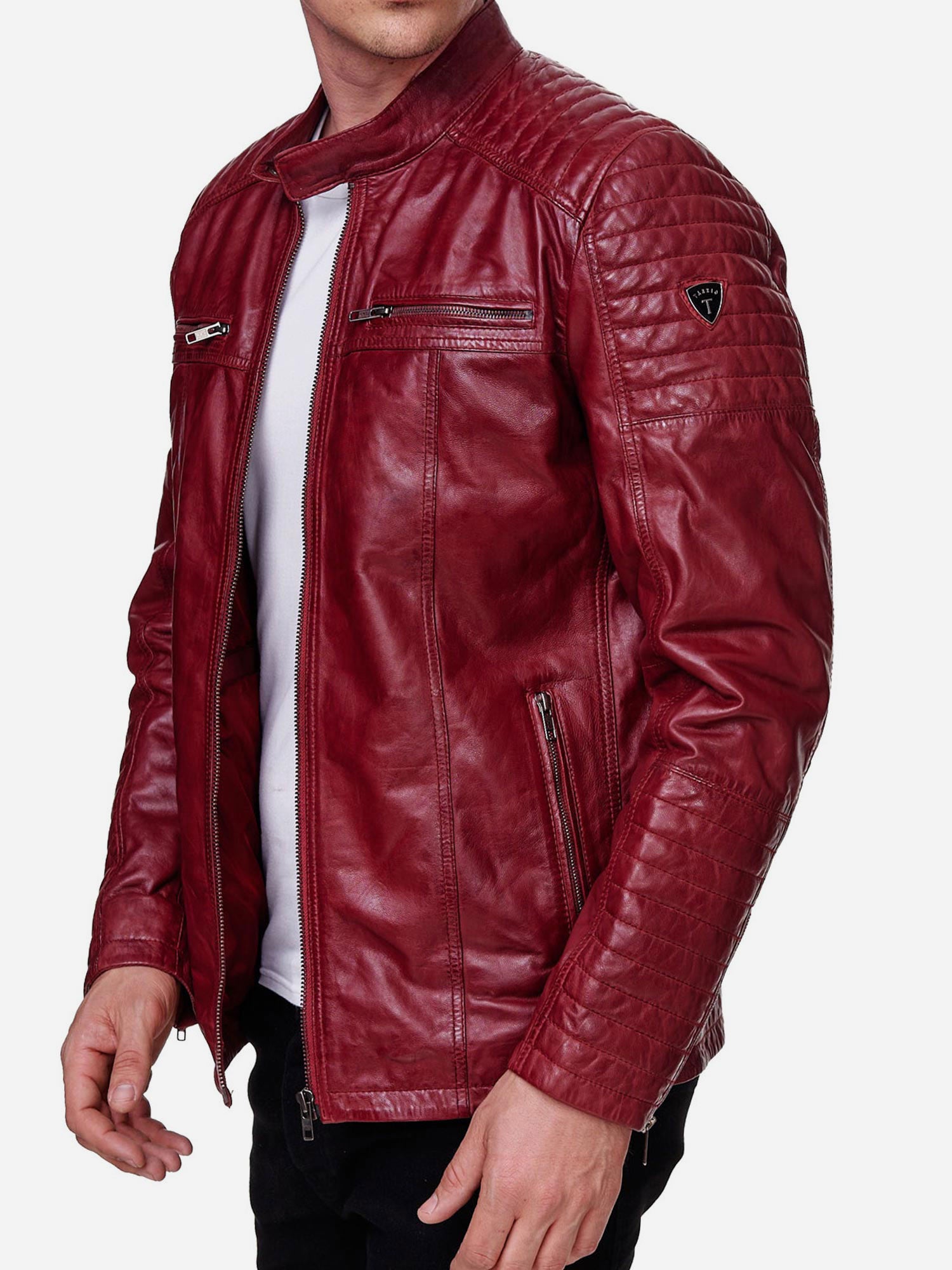 Tazzio Herren Jacke Lederjacke Biker Echtleder Image