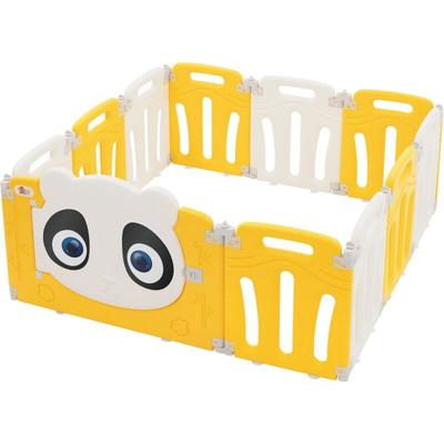 Joyz - Laufstall Baby 120×120 cm, Laufgitter faltbar, Panda-Design, Weiß-Gelb, Absperrgitter mit Image