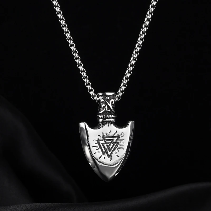 Dreieck Schild Anhänger Halskette Für Männer Frauen Vintage Hip Hop Punk Silber Farbe Viking Edelstahl Kette Hals Zubehör