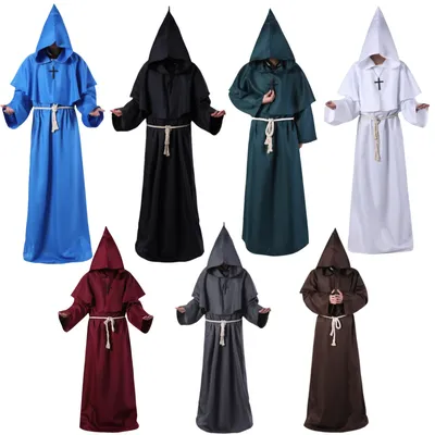 Mittelalter Cosplay Kostüm Christian Mönch Mönch Priester Mit Kapuze Robe Zauberer Roben Schal Halskette Erwachsene Mann Frau Halloween Anzug Image