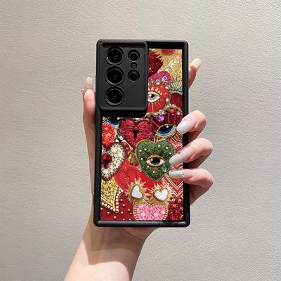 TEMU A Case With Beaded Hearts And Eyes, For And Durability. It Provides Protection And Fits Models Including S24/s23/s22/s21/a55/a54/note 20, Showcasing A Black And With Shock-absorbing Features. Image